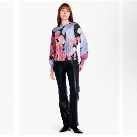 NIC+ZOE NWT Autumn Bloom Absract Floral Print Crew Neck Sweater Size Large - Picture 1 of 10
